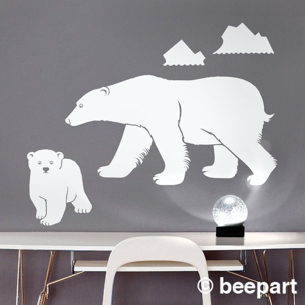 Polar bear wall decal- mother bear sticker, bear cub sticker, arctic animals decor, animal art, nursery decor