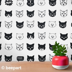 Cat wall decal set for cat lover, cat pattern decal for nursery, cat face vinyl wall decal, cat lover gift for cat lover