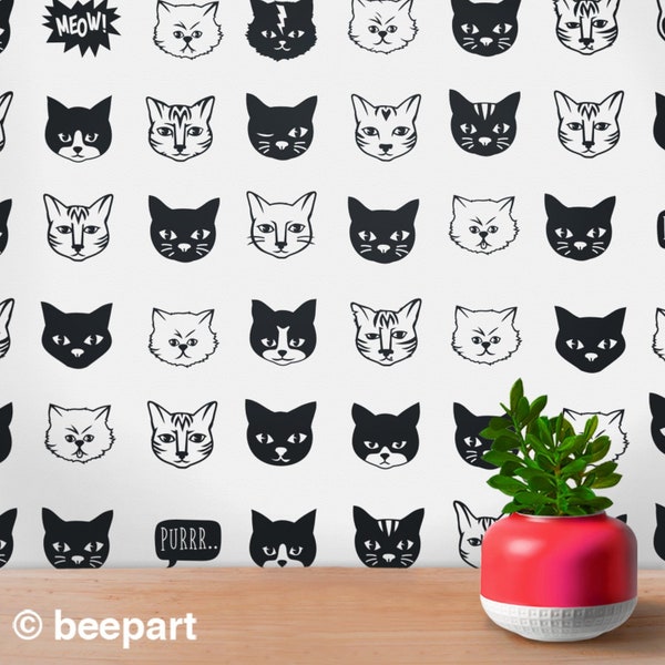 Cat pattern wall decal set- cat wall decal, cat stickers, cat lover gift, nursery decor, girls room decor, animal art, cute kitty art