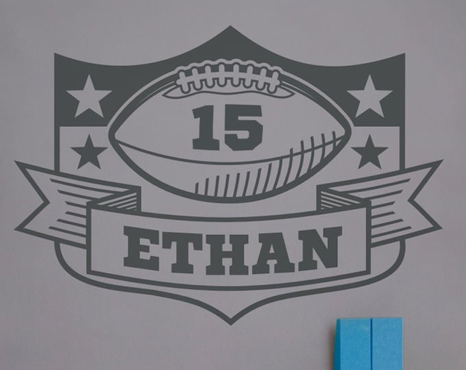 Football crest wall decal for sports room, personalized football wall decal gift for boy, custom football wall sticker