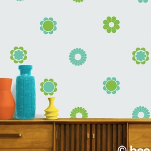 Flower pattern wall decal set 60s and 70s style flower decor vintage floral stickers retro style flowers vinyl wall decals flower stickers