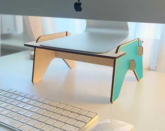 Wood Monitor Stand: Ergonomic Maple Veneer Computer Riser