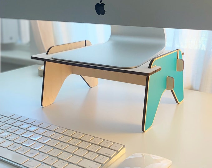 Wood computer stand for home office desk accessory stand for ergonomic desk setup monitor stand for office desk custom color iMac stand