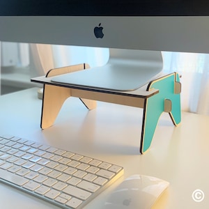Wood computer stand for home office desk accessory stand for ergonomic desk setup monitor stand for office desk custom color iMac stand