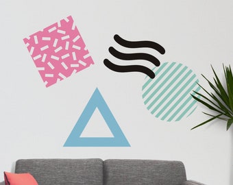 80s Style Wall Decal Set: Retro Abstract Wall Sticker