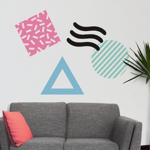 Retro 80s style wall decal abstract design, vintage 80s style wall sticker, eighties style vinyl wall decal, 1980s wall art