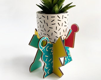 80s style wood plant stand for indoor plants