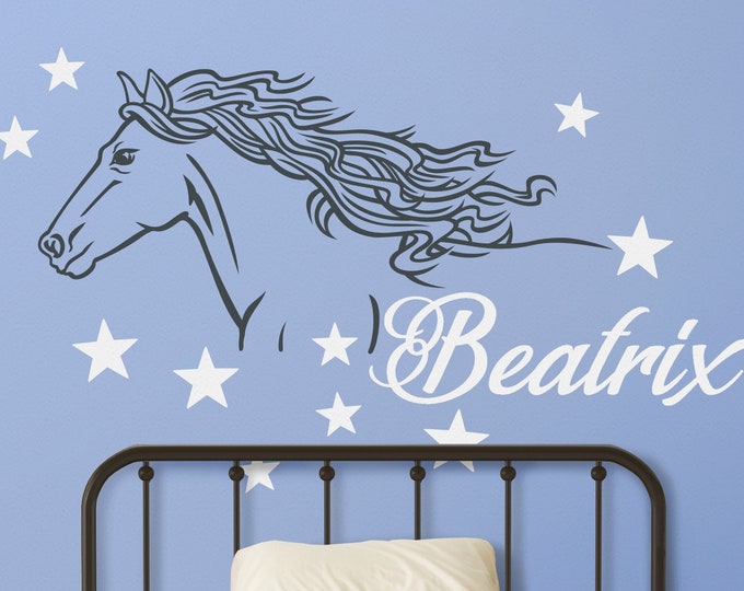 Custom name horse wall decal for bedroom personalized wall decal for horse lovers gift wall sticker for cowgirl horse rider bedroom decor