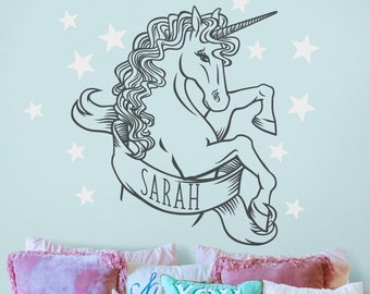 Custom Unicorn wall decal, personalized unicorn bedroom wall art