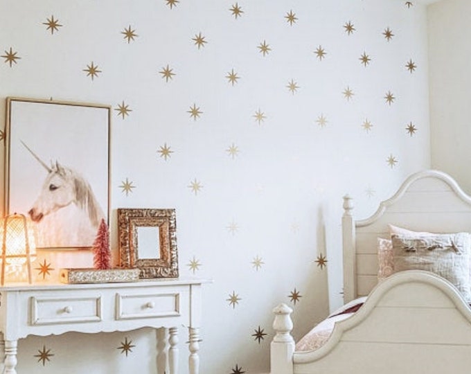 Gold stars wall decals mid century modern starbursts for nursery metallic gold star pattern wall decals for bedroom ceiling star stickers