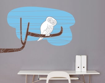 Owl and Tree Branch Wall Decal: Mid Century Modern Inspired Owl Design