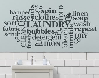 Laundry wall decal, laundry word cloud, laundry room sticker, launderette, laundromat decor, washroom, word cloud wall decal
