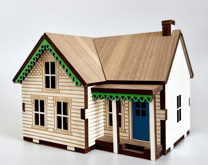 PEI Style Miniature House, Island Ell wood House Shelf Decor 1:48 scale, Prince Edward Island home