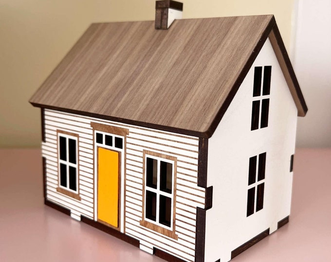 New England farmhouse miniature house, Cape Cod miniature house for mantle or shelf, coastal style decor
