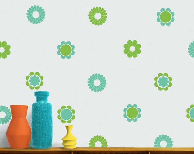 Retro Flower Wall Decals: 70s Style Vinyl Floral Decor Set