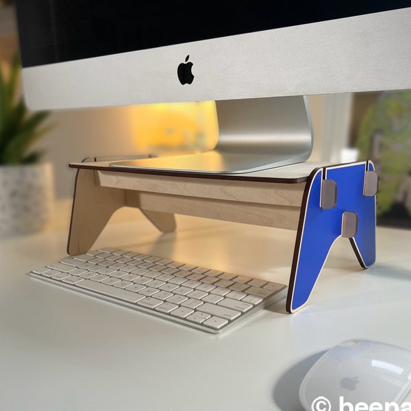 Wood monitor stand for office desk computer stand wooden display stand for iMac stand ergonomic desktop stand dual monitor stands for office