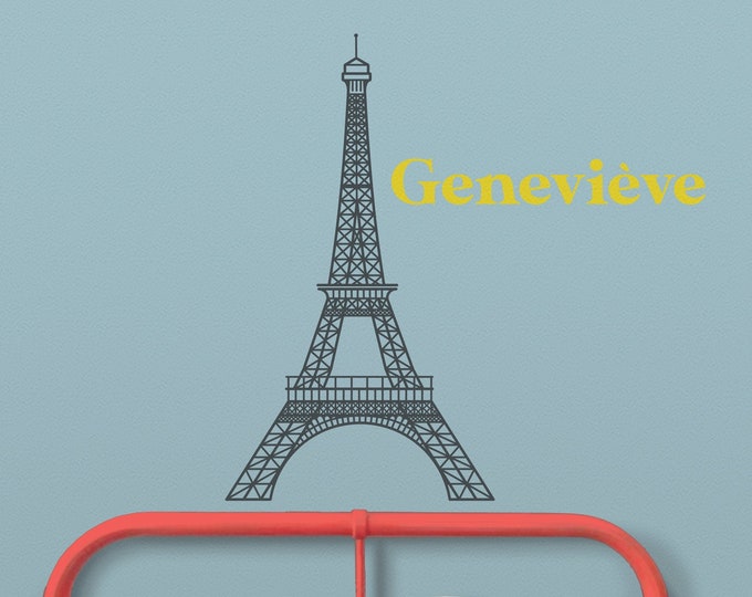 Eiffel tower wall sticker, personalized name decal, custom name decal, francophile, children's room, nursery, Paris, France