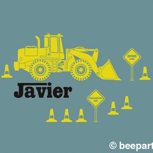 Gelbe Bulldozer WandAufkleber - personalisierte Bauausrüstung, benutzerdefinierte Namen Aufkleber, schwere Ausrüstung Aufkleber, gelbe Maschine
