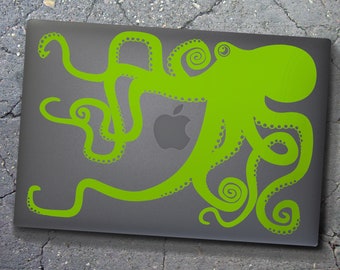 Green octopus macbook decal- laptop sticker, lime green, illustrated octopus design, sea animal art, octopus sticker