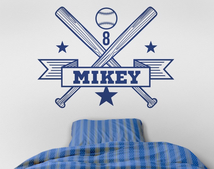 personalized baseball wall decal, custom sports sticker, bedroom sports decor