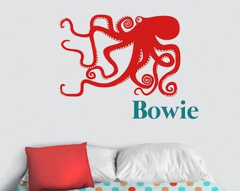 Octopus wall decal personalized- custom name sticker, sea animal art, kids room, nursery decor, cute animal decal