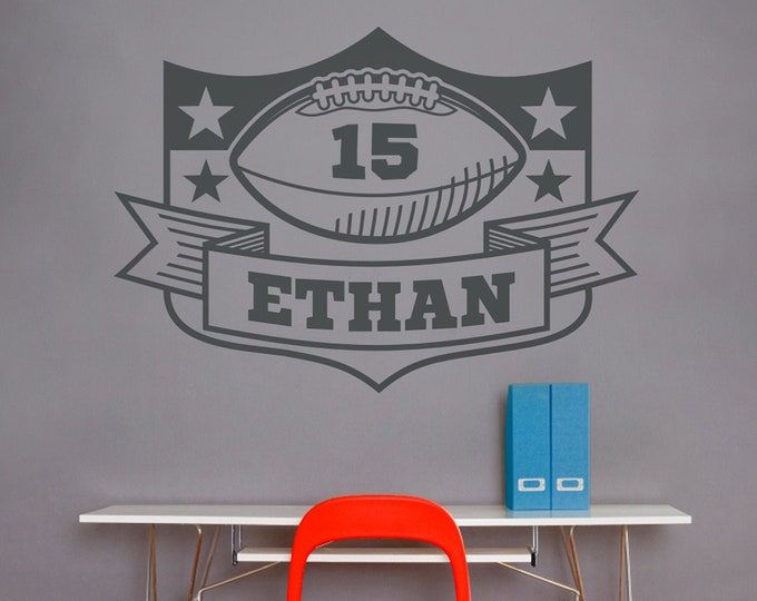 personalized football wall decal, custom sports sticker, bedroom sports decor