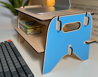 Wood Monitor Stand with Shelf: Ergonomic Maple Display Stand FUTURO