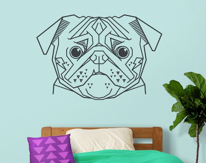 Geometric pug wall decal- animal art, statement wall decor, cubist art, pug stickers, dog stickers, dog lover gift, unique pug art