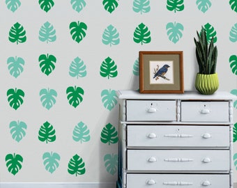 Monstera Leaf Wall Decal Set: Tropical Leaves Pattern Design