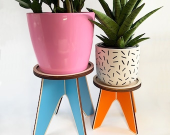 LOOOP houten plantenstandaard, houten plantenhouder, kamerplanten, plantenverhoger, kamerplant, kleurrijke plantenstandaard, Scandinavisch design