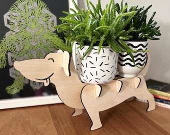 Dachshund Plant Stand: Wood Wiener Dog Indoor Planter Pedestal