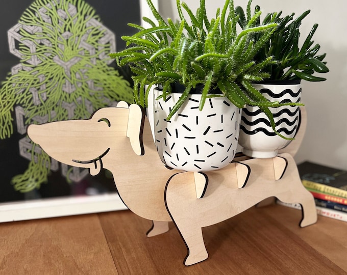 Dachshund plant stand, dog shaped plant holder wiener dog plant stand indoor plant stand wood house plant riser pedestal