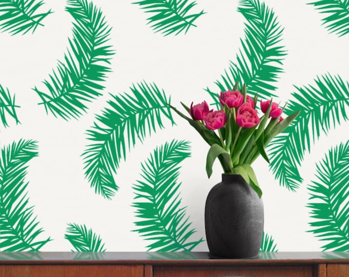 Tropical leaf wall decals- palm fronds, fern motif, botanical pattern, tropical decor, vintage 80s, retro eighties, palm tree leaves