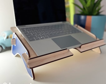 Wood laptop stand for PC and Macbook angled wooden computer stand