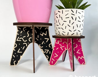 Wood Indoor Plant Stand: Retro 80s Pattern Plant Riser RINGWALD
