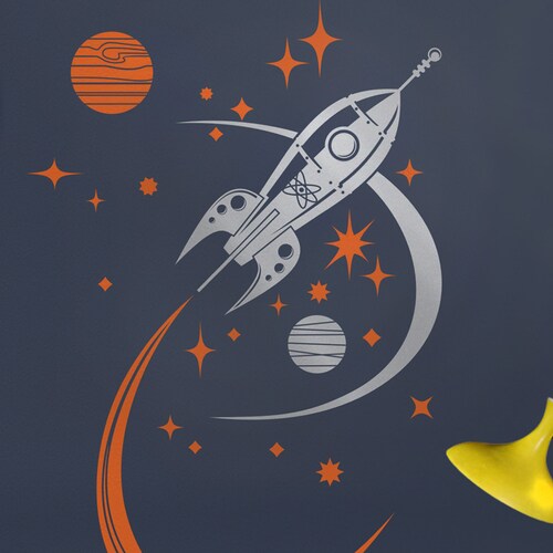 Rocket Growth Chart Decal Outer Space Decor Rocket Wall Etsy