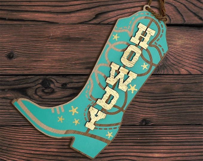 Cowboy boot door hanger, Howdy boot wall hanging country style door hanger