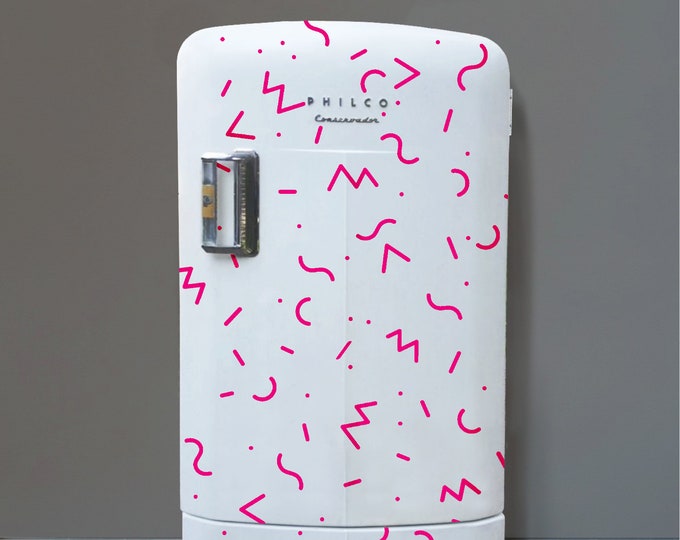 80s style fridge stickers- hot pink, memphis group style, retro 80s, mini-fridge stickers, 80s art deco, refrigerator stickers