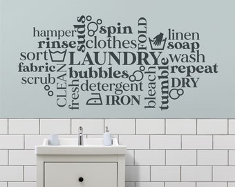 Laundry room wall decal word cloud, word cloud for laundry room, laundromat decor, laundry wall decal