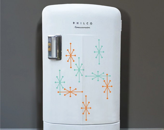 Atomic starburst refrigerator stickers- mini-fridge stickers, mid century modern, vintage 50s, retro starburst decals, appliance decals