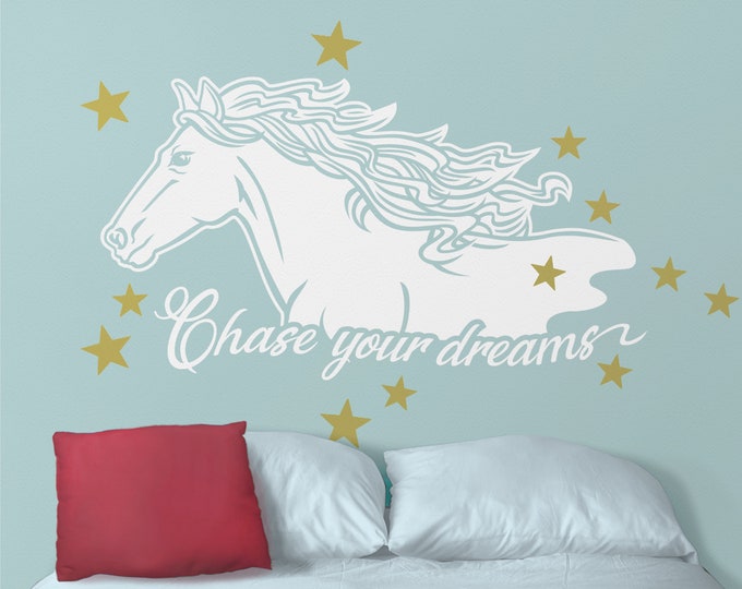 Horse wall decal- Chase your dreams quote, motivational quote, horse lovers, whimsical, children's room, nursery, equine, uplifting