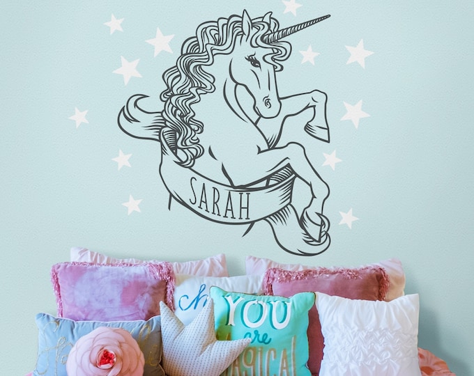 Personalized unicorn wall decal, unique gift for girl