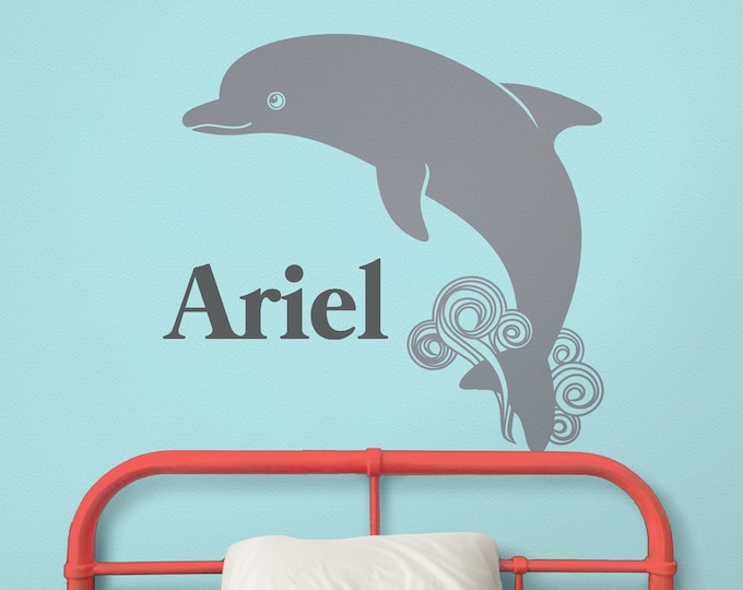 Dolphin wall decal- custom name decal, cute animal art, nursery decor, kids room, undersea animals