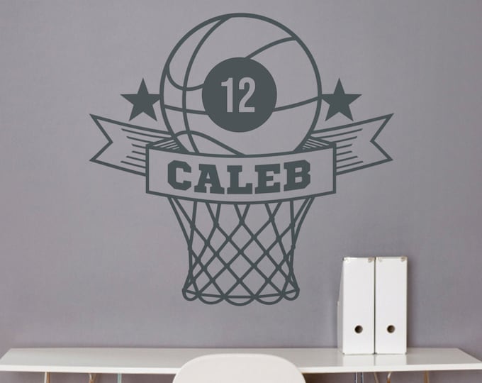 Basketball wall decal- custom name decal, custom sports sticker, sports room decor