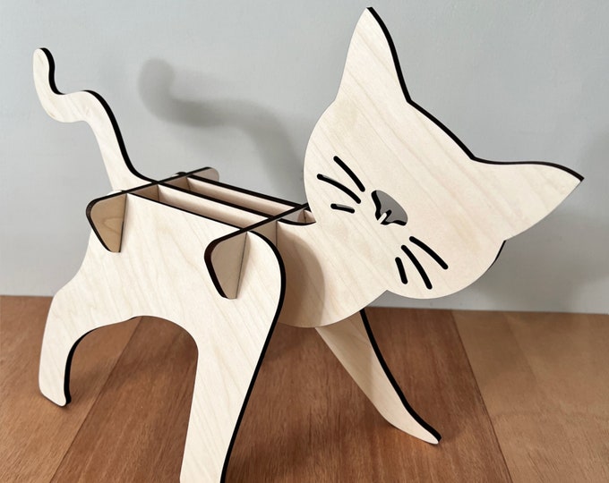 Cat shaped plant stand for indoor plant holder for cat lovers gift, wooden house plant stand gift for cat lover, kitty plant stand interior