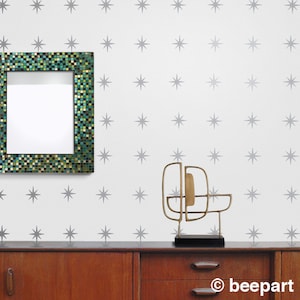 Silver starburst stars wall decal pattern set, mid century modern starburst stickers