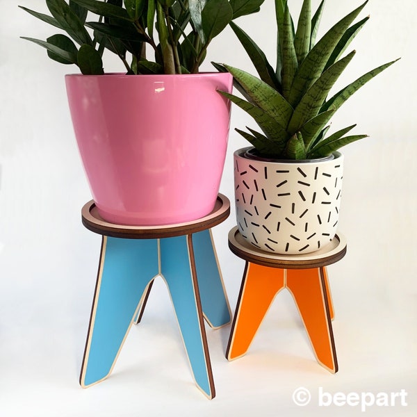 LOOOP houten plantenstandaard, houten plantenhouder, kamerplanten, plantenverhoger, kamerplant, kleurrijke plantenstandaard, Scandinavisch design