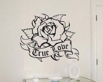 rose wall decal, traditional tattoo wall art, custom decal, personalized sticker art, flower decal, FREE SHIPPING