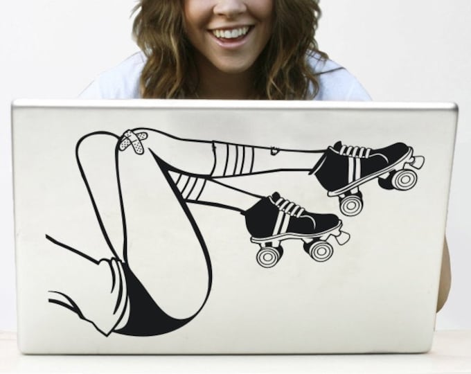 roller derby legs laptop decal, roller derby sticker art, chicks in bowls art, FREE SHIPPING