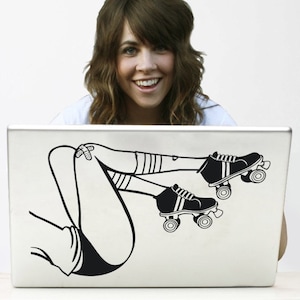 roller derby legs laptop decal, roller derby sticker art, chicks in bowls art, FREE SHIPPING